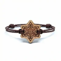 Snoo wooden bracelet, snowflake design with recycled PET cord
