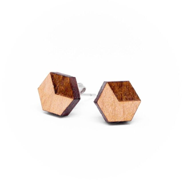 Tridy Geometric Wooden Stud Earrings