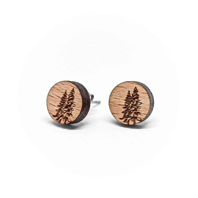 Pinver wooden ear studs on the fir tree theme