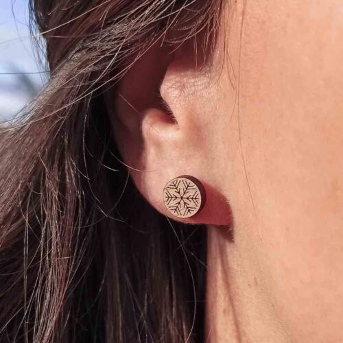 Snowflake wooden stud earrings