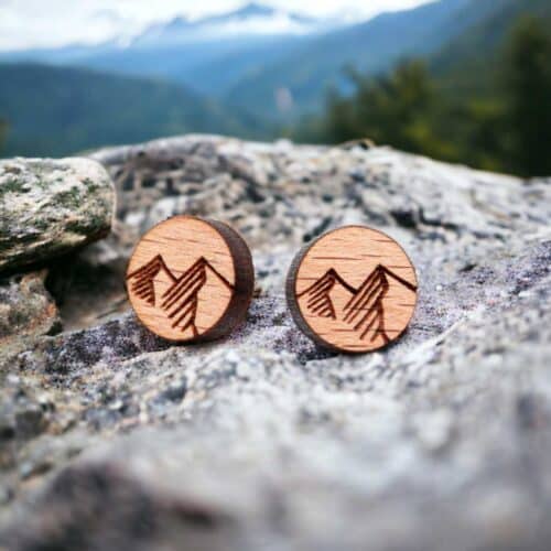 Swiss wooden stud earrings in mountain design