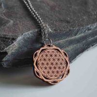 Wooden necklace with the symbol of the flower of life