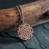 Wooden necklace with the symbol of the flower of life