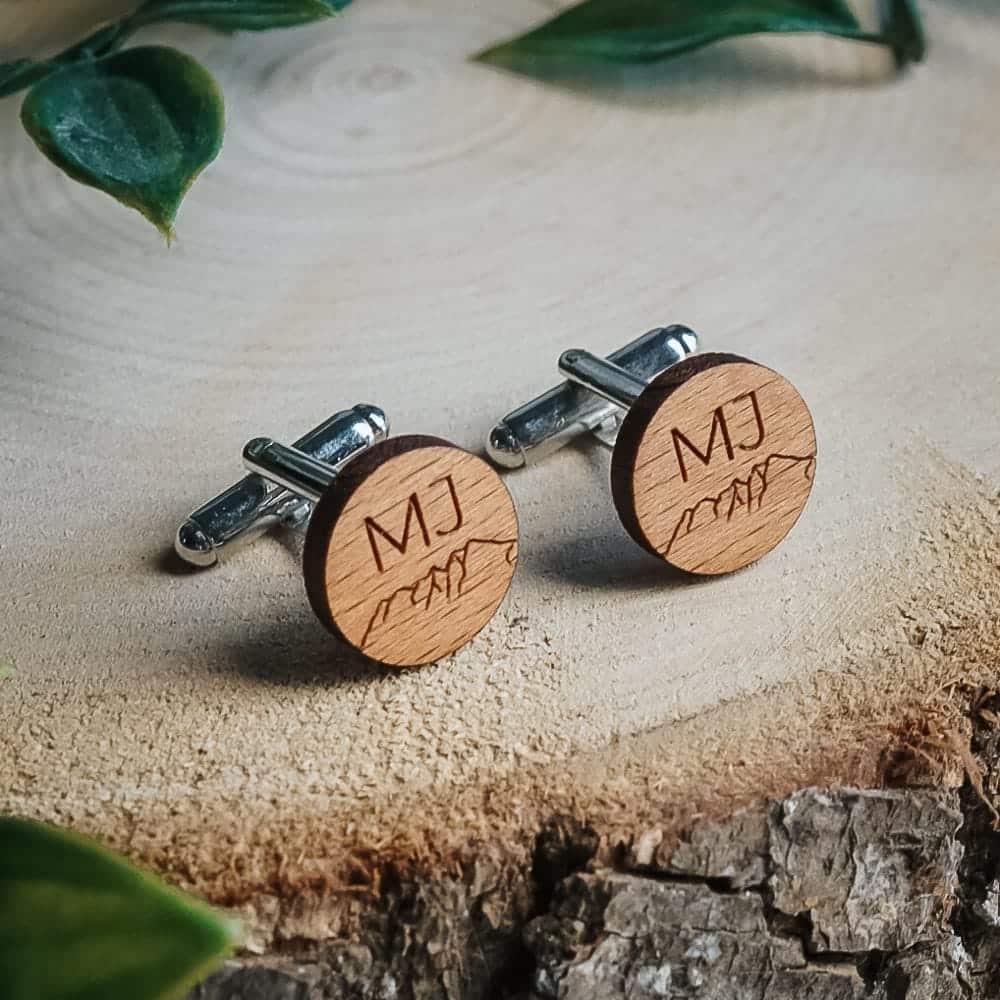 Personalized wooden cufflinks for a wedding