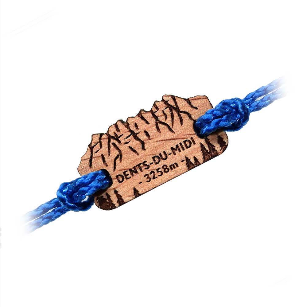 Bracelet en bois sommets suisse Dents-du-Midi bleu roi
