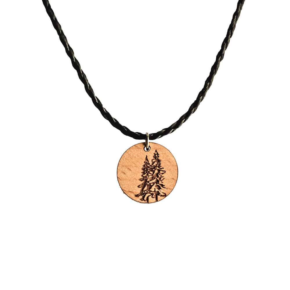 Wooden necklace with fir tree motif