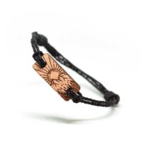 Bracelet en bois au motif de montagne et soleil