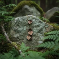 Elegante collana in legno svizzero con motivo a foglia di Ginkgo