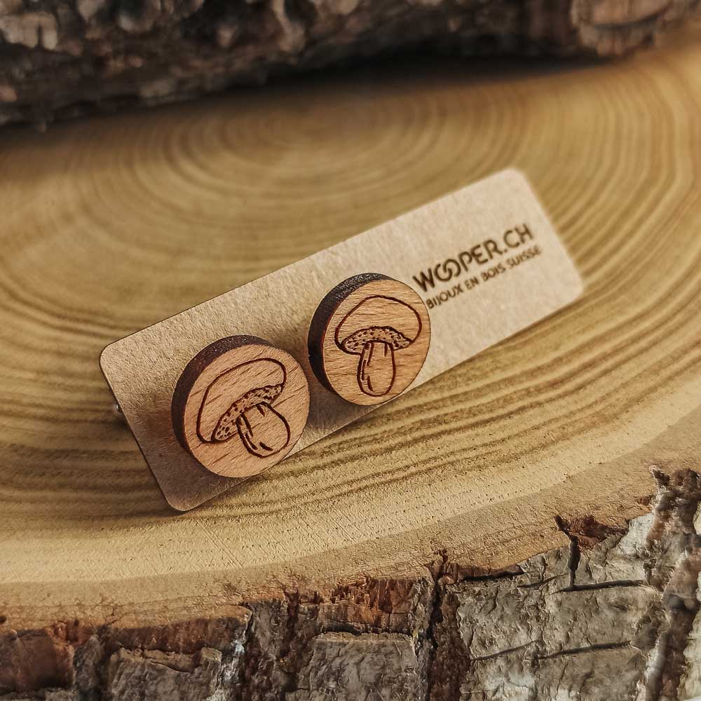 Wooden cufflinks with mushroom design
