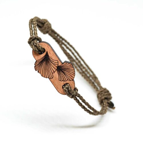 Bracelet en bois au design de feuilles de Ginkgo