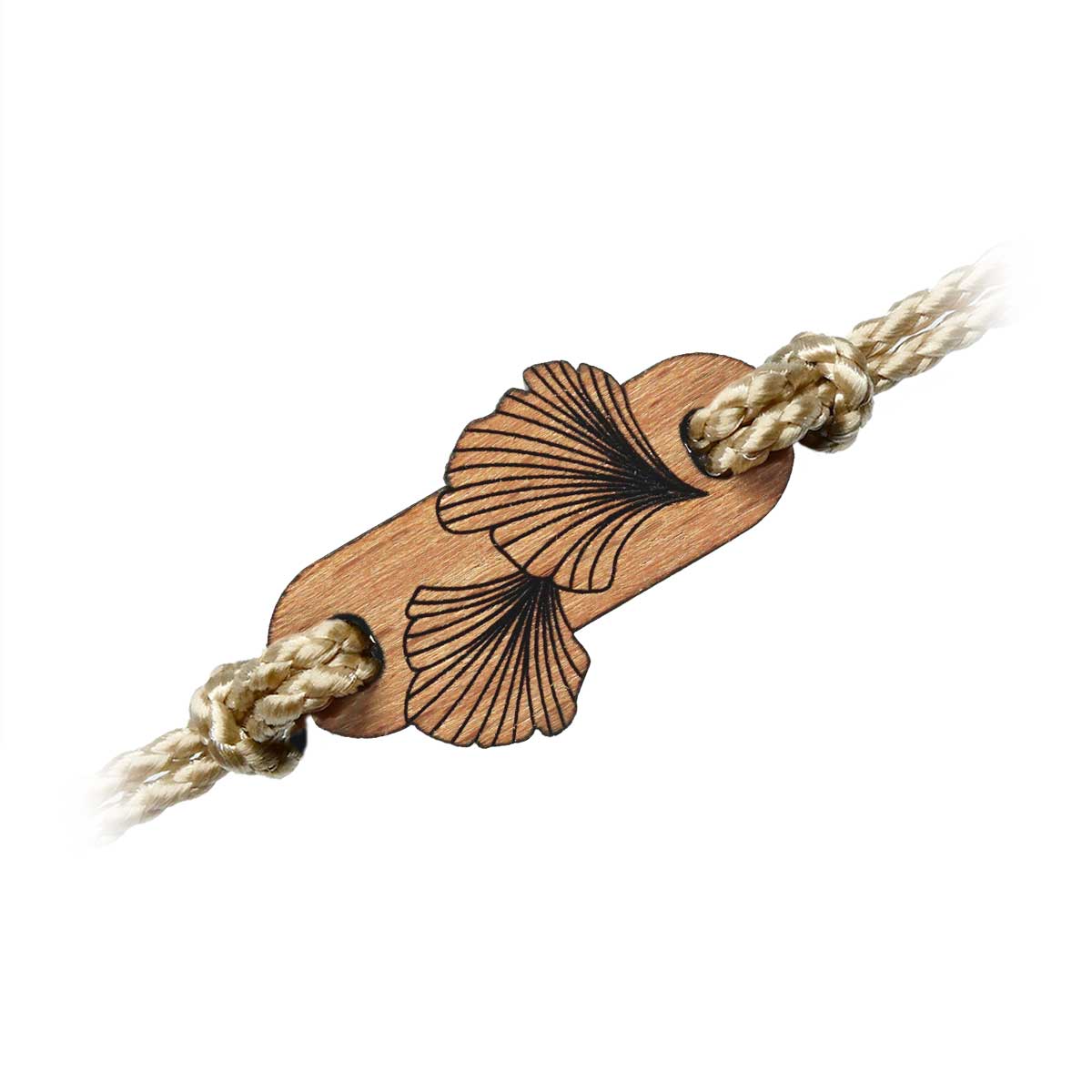 Bracelet en bois au design de feuilles de Ginkgo