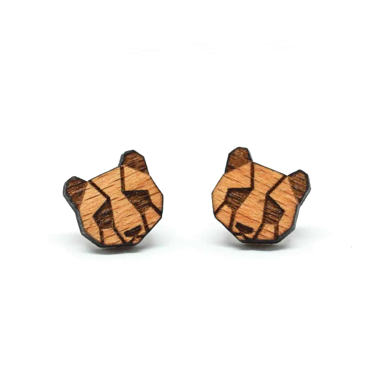 Swiss wooden ear studs in panda design