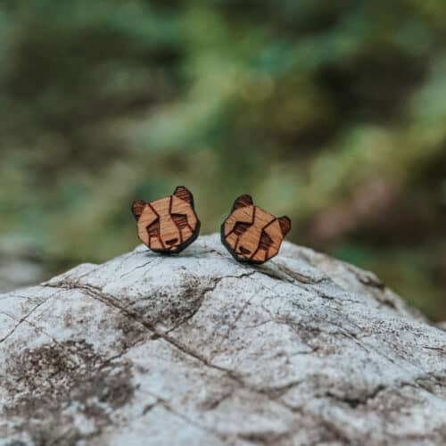 Swiss wooden ear studs in panda design