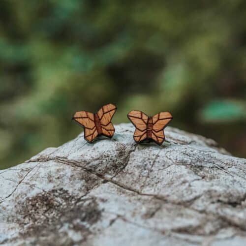 Swiss wooden ear studs in butterfly design