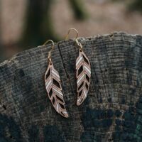 White Piuma mismatched feather wood earrings