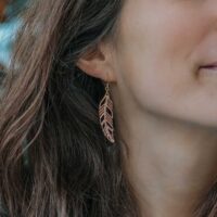 Mismatched raw Piuma feather and wood earrings