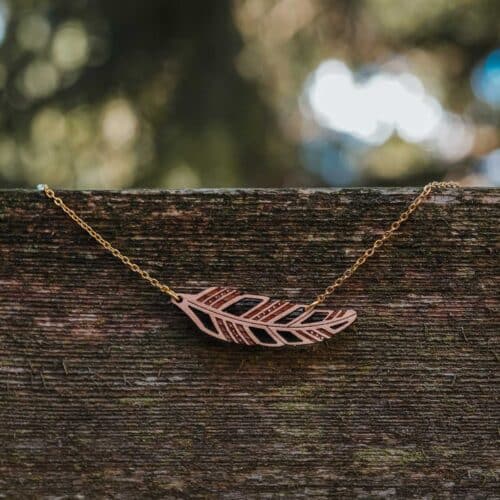 Raw Piuma feather wood necklace