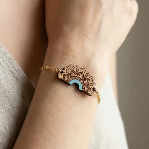 wooden mandalya bracelet 2 Mandalya Swiss wooden bracelet with a mandala design