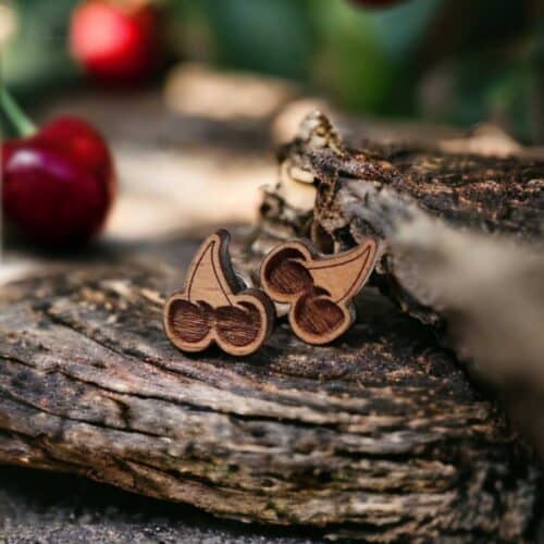 Cherry wooden stud earrings