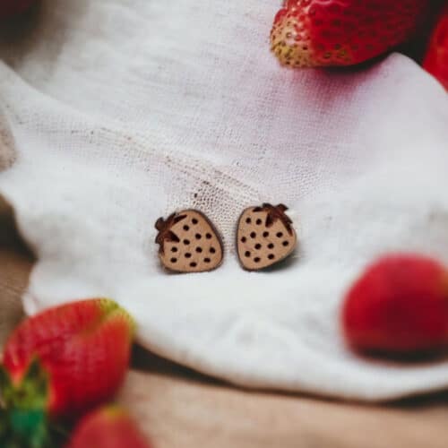 Strawberry wooden stud earrings