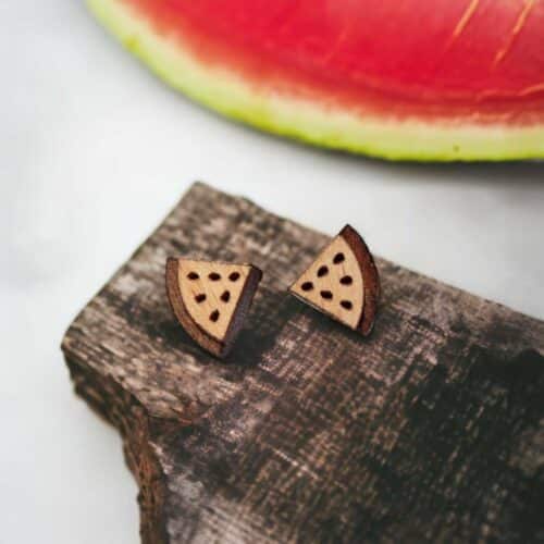 Wassermelonen-Ohrstecker aus Holz