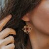Primavera terracotta wooden earrings with a floral motif
