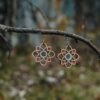 Pastel green Primavera wooden earrings with a floral pattern