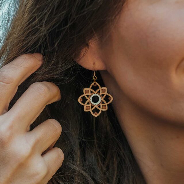 Boucles D'oreilles Pendantes En Bois Et Turquoise - Fait Main En France - Fermoir Argent Sterling - Neuf Avec étiquettes