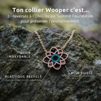 Collier en bois Primavera bleu turquoise au motif floral