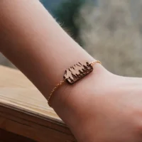 Wooden bracelet - 7 peaks - chain Dents du Midi wooden bracelet with gold chain