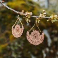 Centaurea wooden earrings with a mandala design