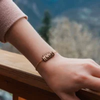 wooden bracelet-7peaks-2 Dents du Midi wooden bracelet with gold chain