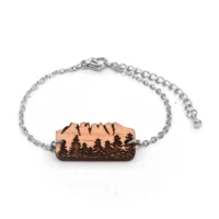 wooden bracelet - 7 peaks - silver Dents du Midi wooden bracelet with silver chain