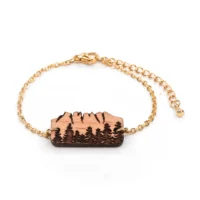 wooden bracelet - 7 peaks - gold Dents du Midi wooden bracelet with gold chain