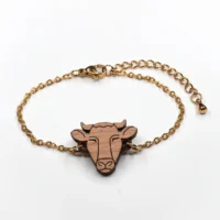 Wooden Cow Bracelet - 5 Gold Cow Animal Wood Bracelet
