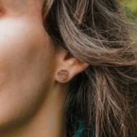 Wooden pine cone stud earrings - 1 Swiss wooden stud earrings with a pine cone design