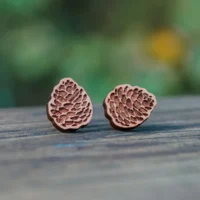 Wooden pine cone stud earrings - 2 Swiss wooden stud earrings with a pine cone design