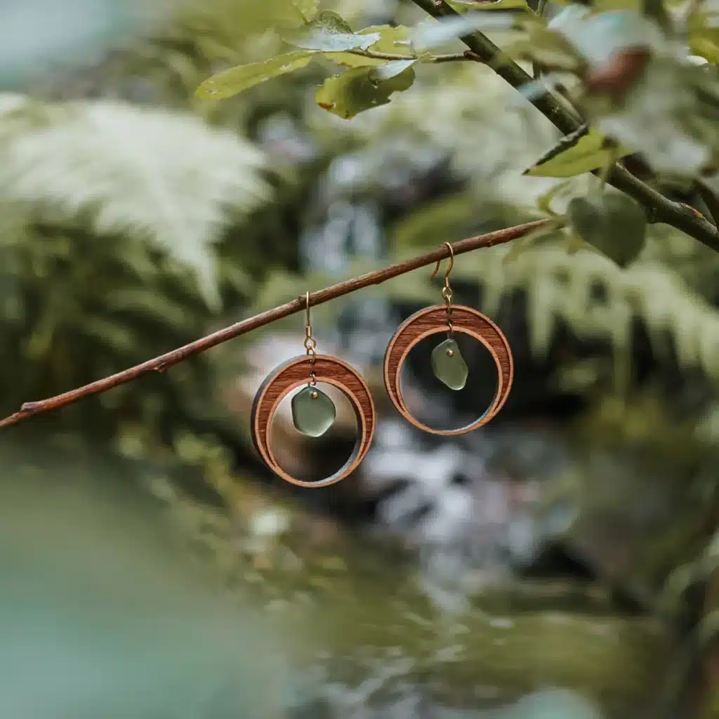 Le verre recyclé 10 Boucles d'oreilles en bois et verre recyclé en forme de demi lune avec un verre vert