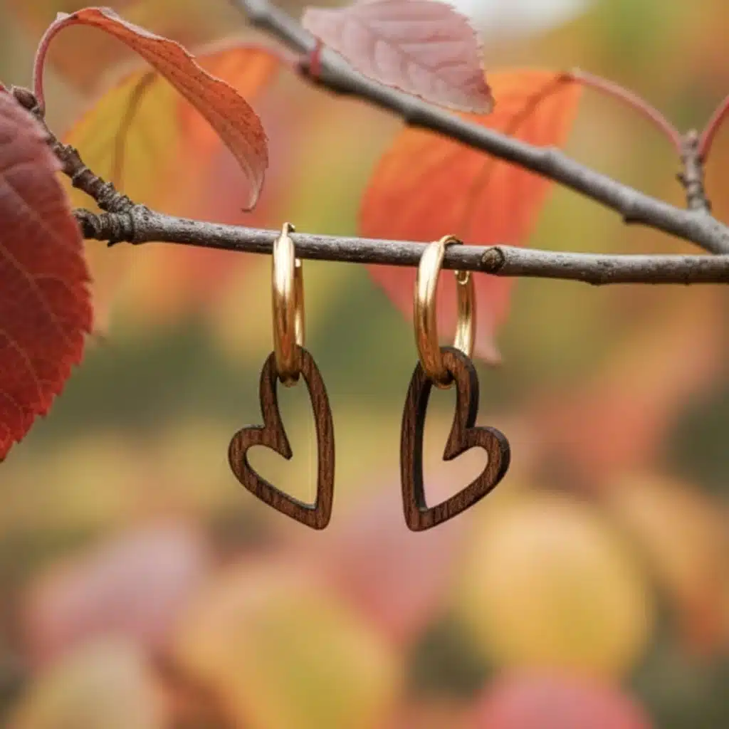 Nouveautés 15 Boucles d'oreilles en bois Luv, design en forme de coeur, cadeau parfait pour la st-valentin, cadeau mère fille, avec anneaux dorés
