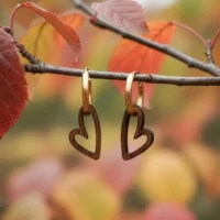 Luv wooden earrings, heart-shaped design, perfect Valentine's Day gift, mother-daughter gift, with gold hoops