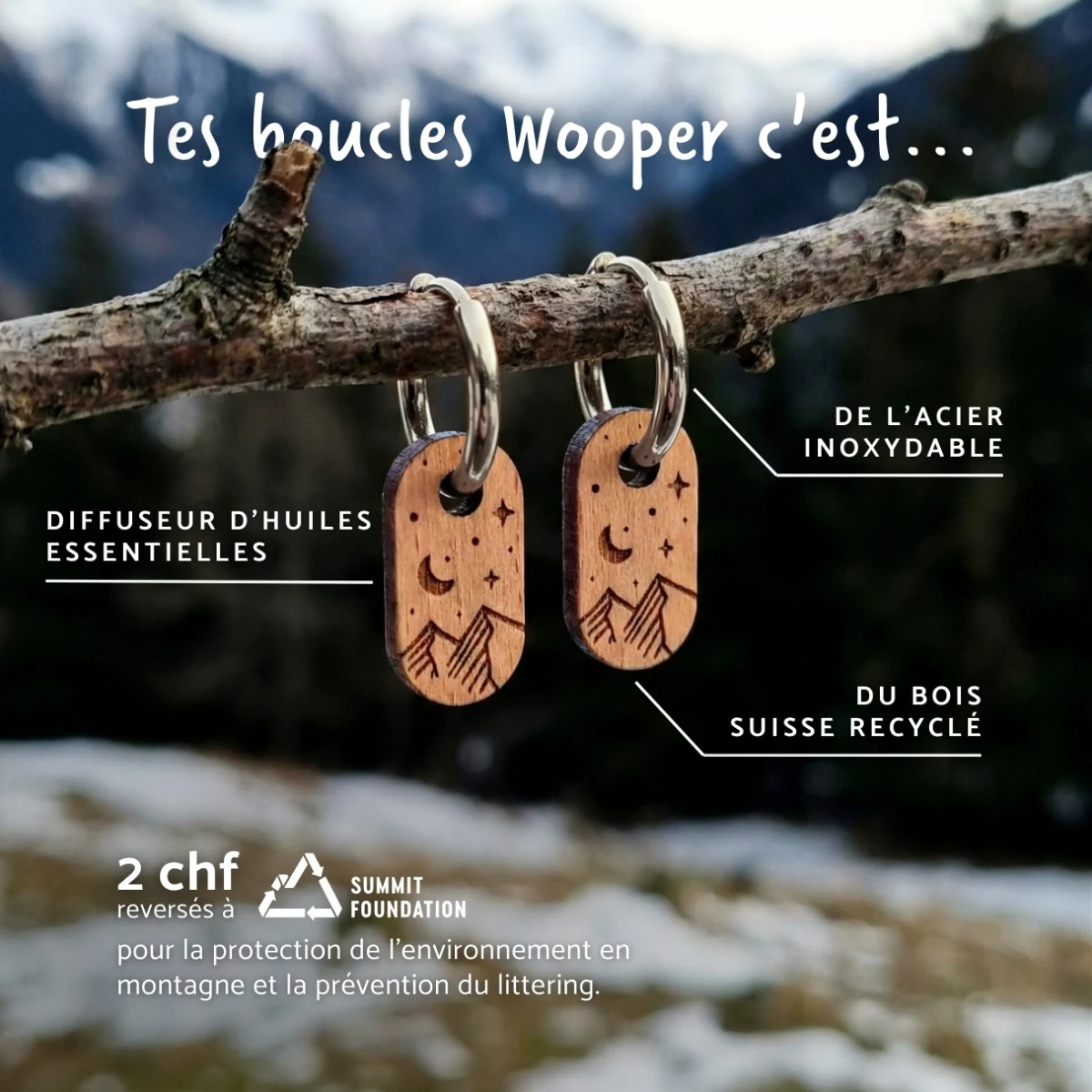 Avantages des boucles d'oreilles en bois pour enfant au design de montagne et lune
