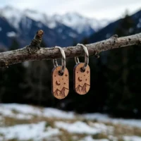 Boucles d'oreilles en bois pour enfant au design de montagne et lune avec anneaux argentés