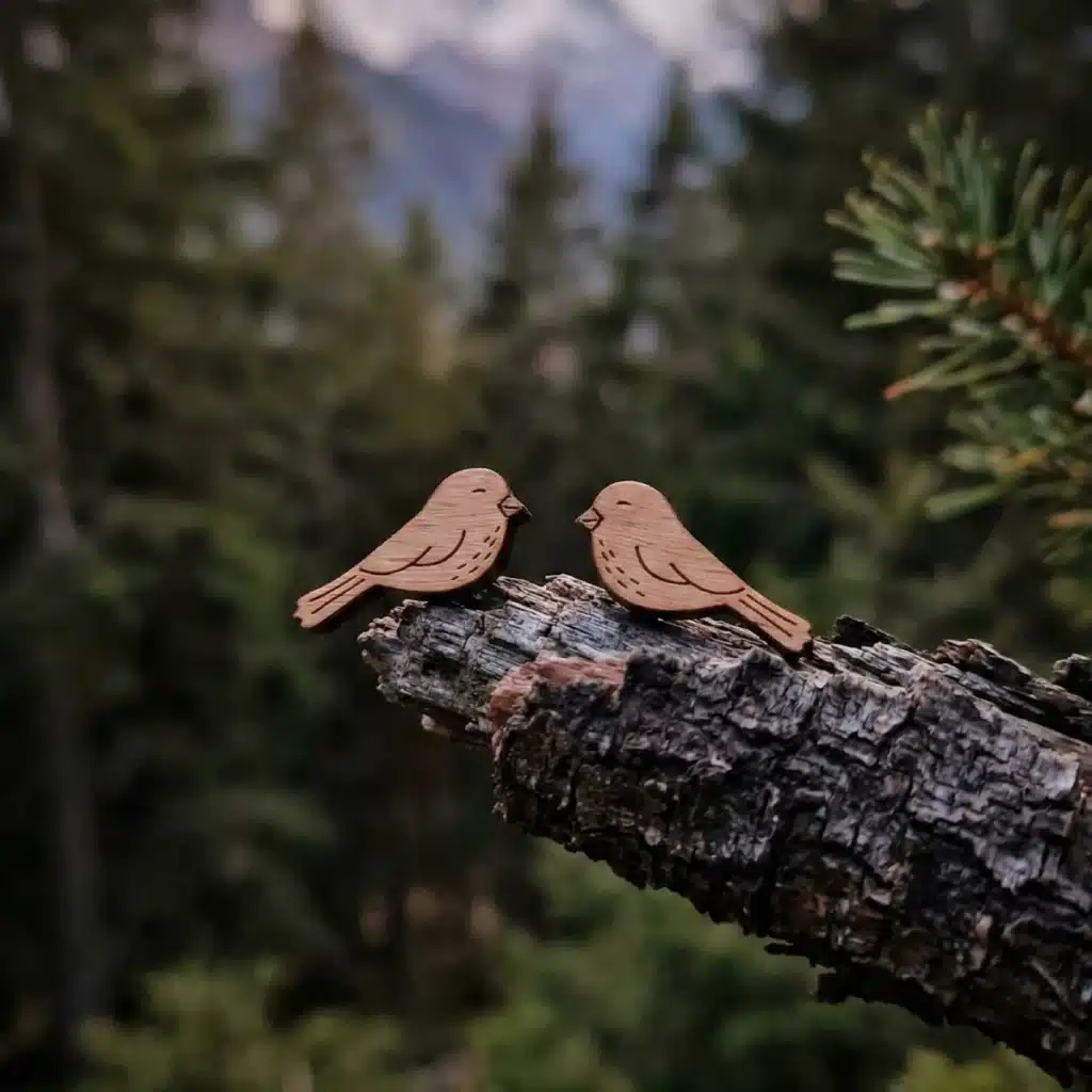 Nouveautés 11 Clous d'oreilles en bois oiseaux posés sur une branche en nature