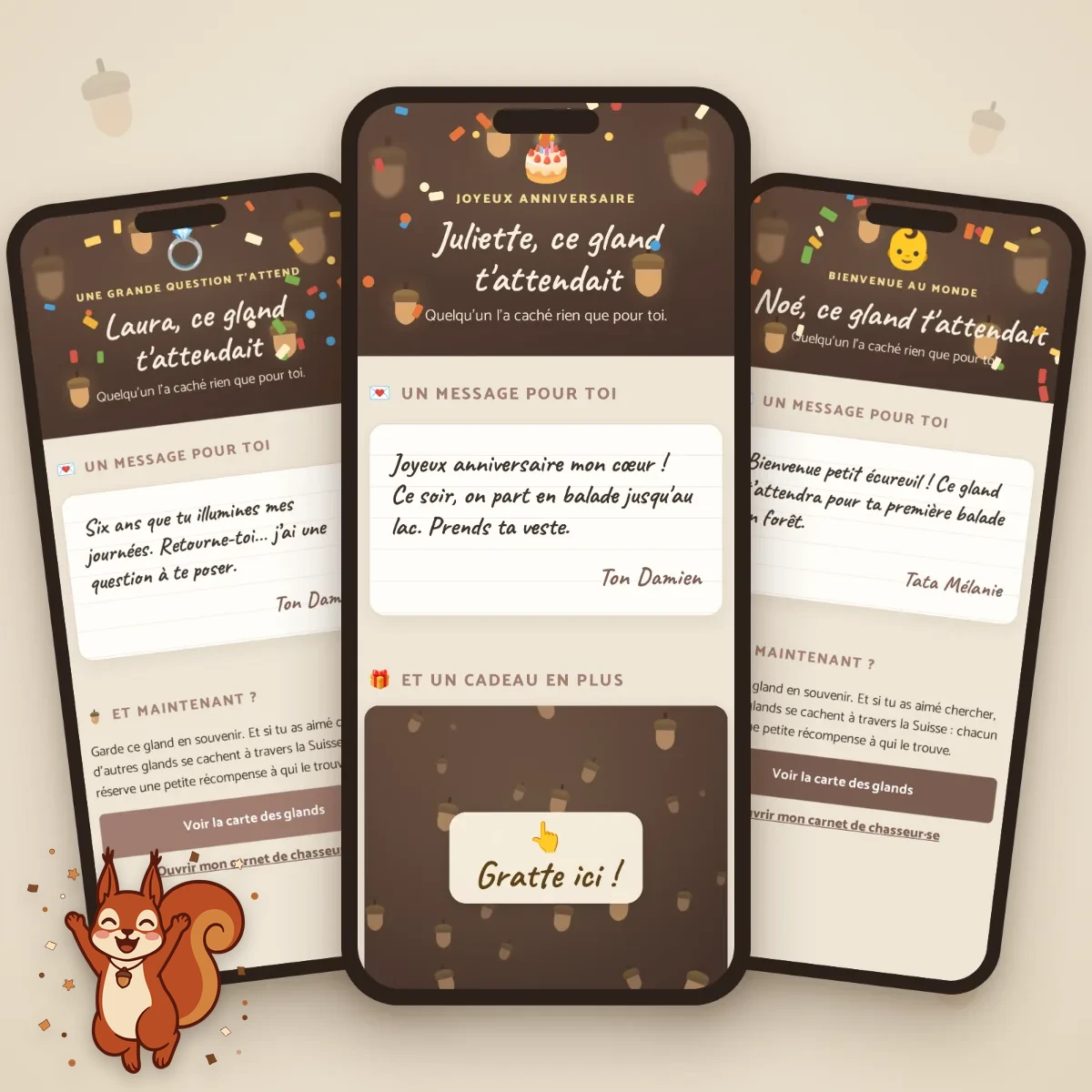 foto prodotto 3 trio Woopy Regalo personalizzato a forma di ghianda da nascondere