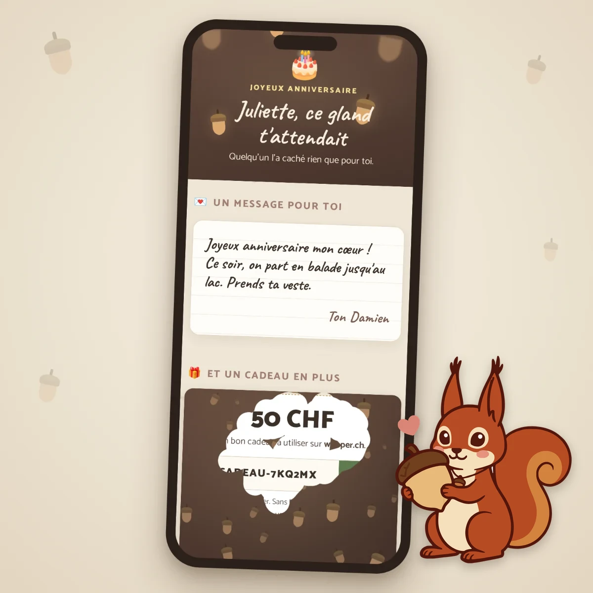 foto del prodotto 4 woopy scratch Regalo personalizzato a forma di ghianda da nascondere